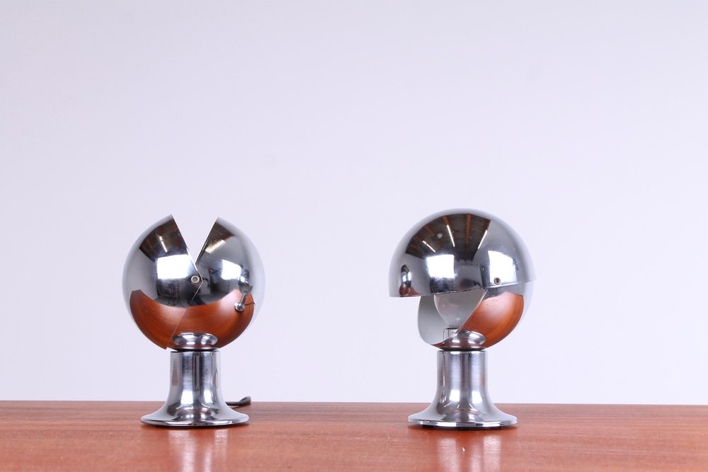 Chrome Eclisse Eyeball Kugel Table Lamps attributed to Hillebrand, 1960s, Set of 2