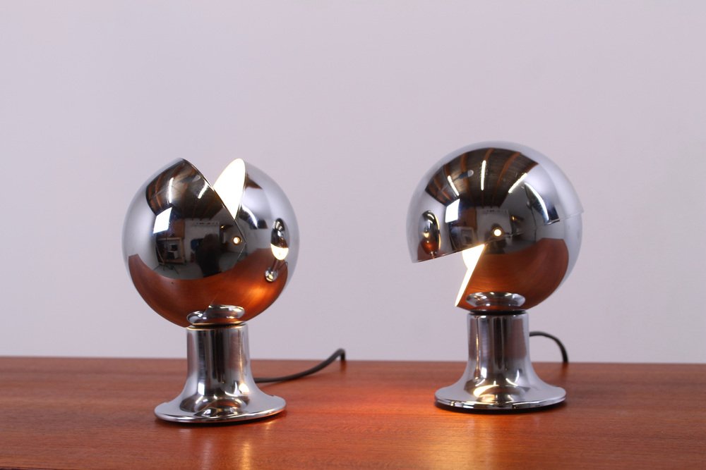 Chrome Eclisse Eyeball Kugel Table Lamps attributed to Hillebrand, 1960s, Set of 2