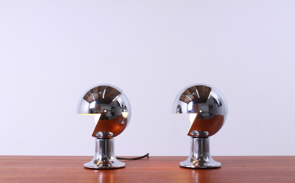 Chrome Eclisse Eyeball Kugel Table Lamps attributed to Hillebrand, 1960s, Set of 2