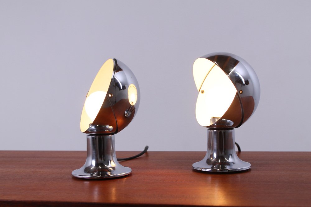 Chrome Eclisse Eyeball Kugel Table Lamps attributed to Hillebrand, 1960s, Set of 2