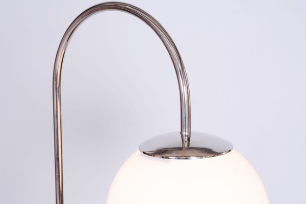 Chrome Floor Lamp in Steel & Milk Glass, 1930s-WHY-1734484