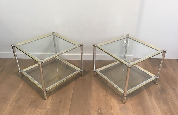 Chrome, Gilt and Silvered Metal Side Tables, France, 1970s, Set of 2-BA-658511