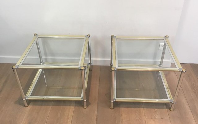 Chrome, Gilt and Silvered Metal Side Tables, France, 1970s, Set of 2-BA-658511