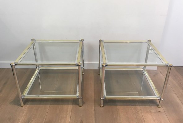 Chrome, Gilt and Silvered Metal Side Tables, France, 1970s, Set of 2-BA-658511