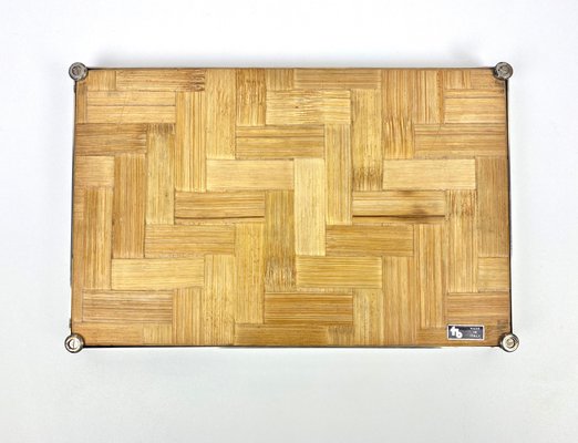 Chrome, Glass & Bamboo Centrepiece Tray by Tommaso Barbi, Italy, 1970s-LYQ-1171460