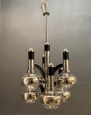 Chrome & Glass Chandelier, 1970s-JJC-779996