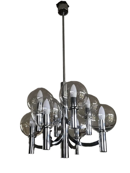 Chrome & Glass Chandelier Lamp from Kaiser Leuchten, 1960s