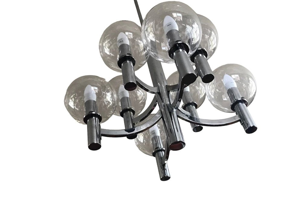 Chrome & Glass Chandelier Lamp from Kaiser Leuchten, 1960s