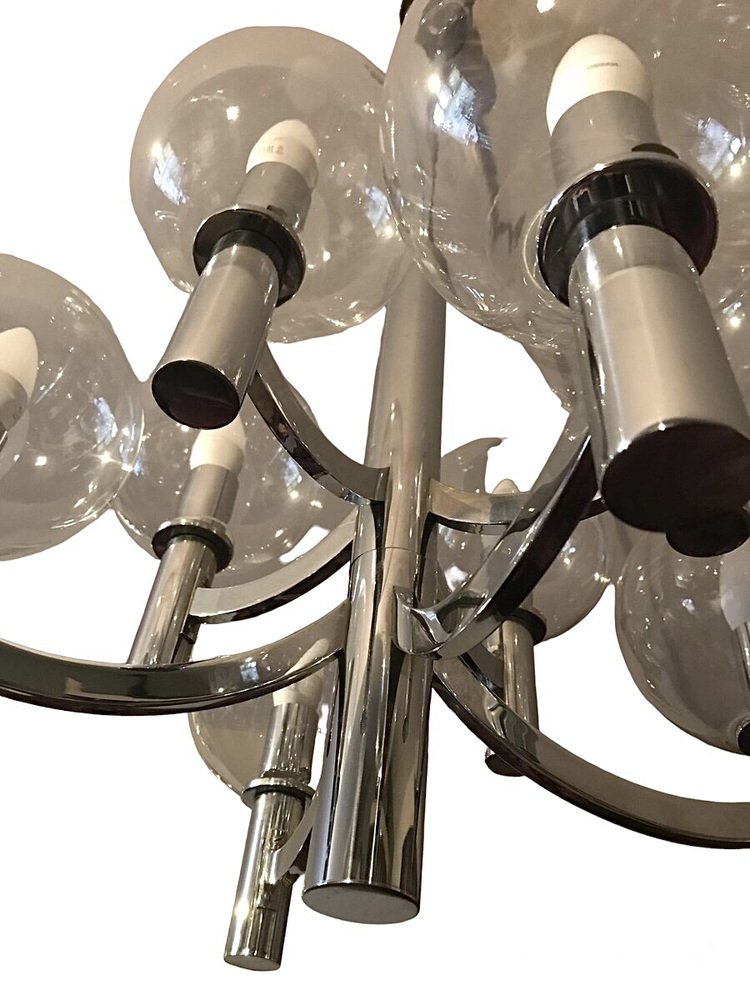 Chrome & Glass Chandelier Lamp from Kaiser Leuchten, 1960s