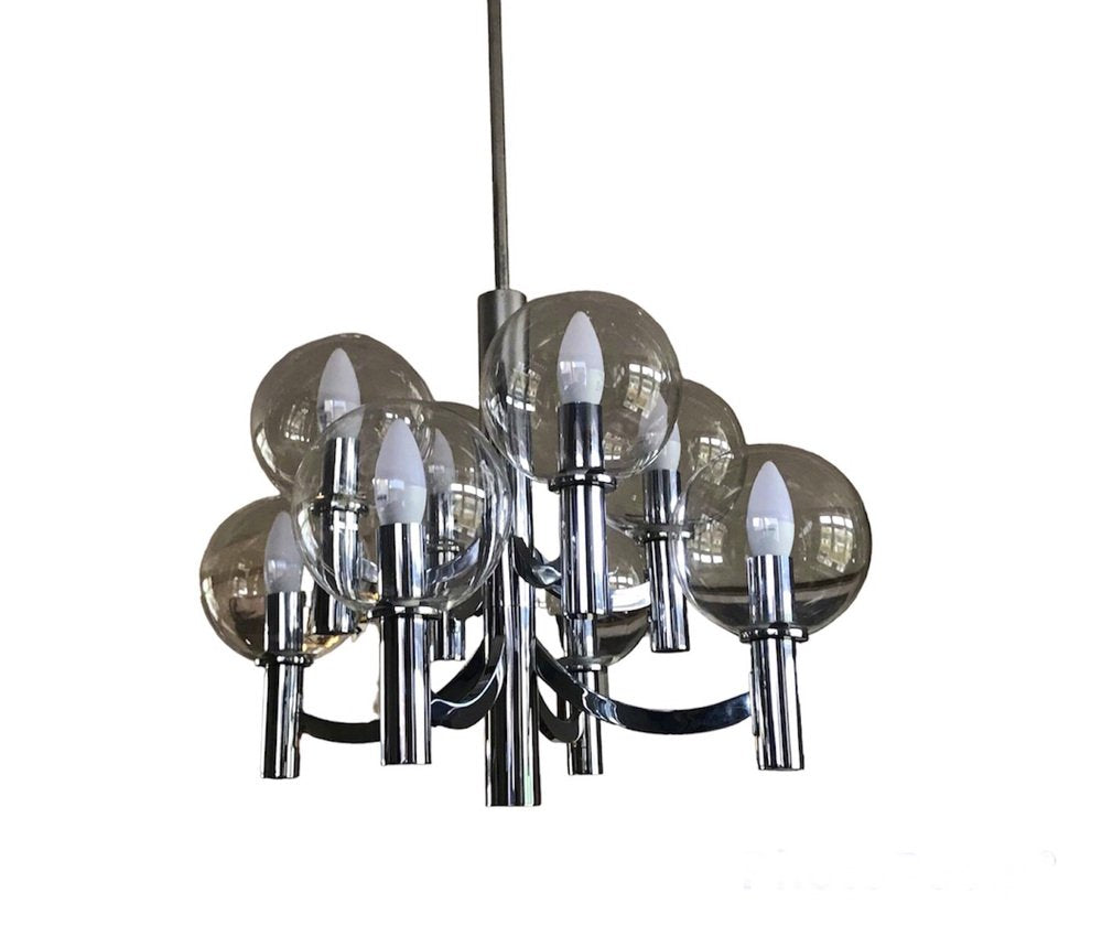 Chrome & Glass Chandelier Lamp from Kaiser Leuchten, 1960s