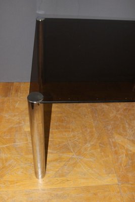 Chrome & Gray Smoked Glass Dining Table, 1970s-BCR-853076