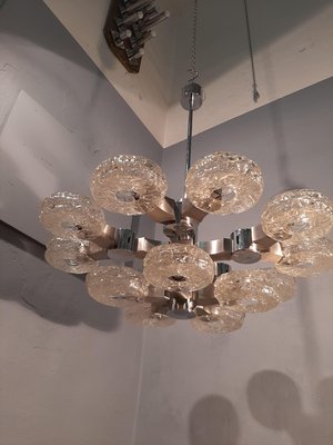 Chrome & Ice Glass 15-Light Ceiling Lamp by Gaetano Sciolari for Sciolari, 1970s-OHK-870473