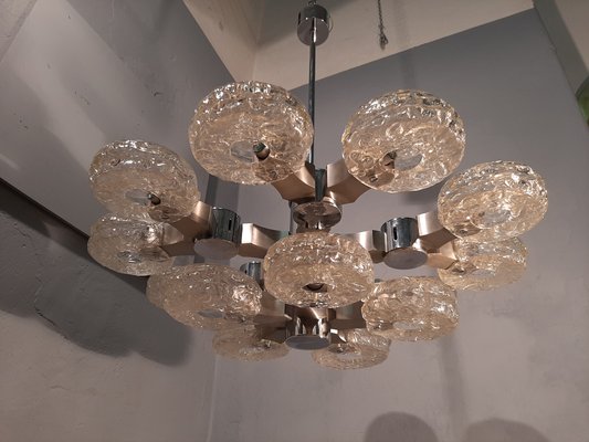 Chrome & Ice Glass 15-Light Ceiling Lamp by Gaetano Sciolari for Sciolari, 1970s-OHK-870473