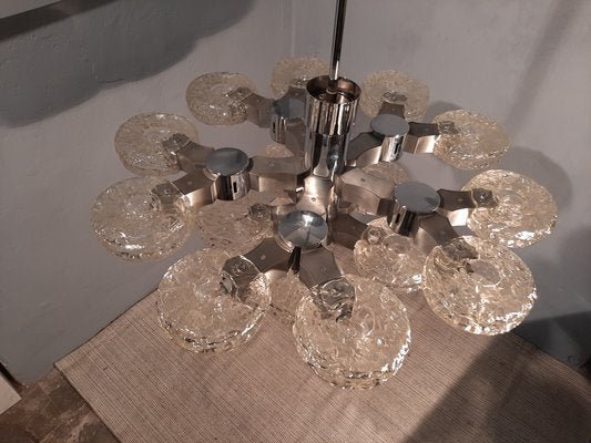 Chrome & Ice Glass 15-Light Ceiling Lamp by Gaetano Sciolari for Sciolari, 1970s-OHK-870473