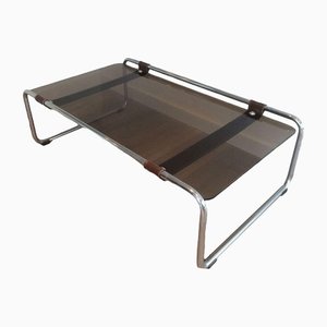 Chrome, Leather and Smoked Glass Coffee Table-BA-1365828