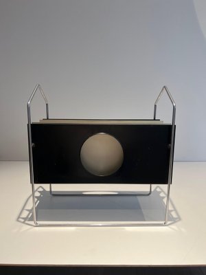 Chrome Magazine Rack with Black and White Lacquered Metal, 1970s-BA-1615865