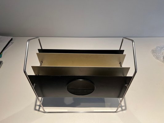 Chrome Magazine Rack with Black and White Lacquered Metal, 1970s-BA-1615865