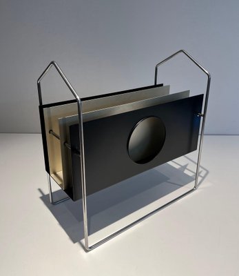 Chrome Magazine Rack with Black and White Lacquered Metal, 1970s-BA-1615865