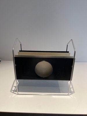 Chrome Magazine Rack with Black and White Lacquered Metal, 1970s-BA-1615865