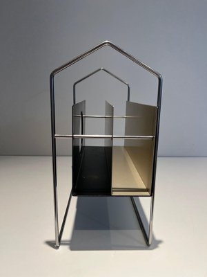 Chrome Magazine Rack with Black and White Lacquered Metal, 1970s-BA-1615865