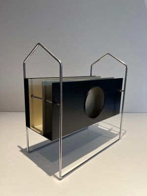 Chrome Magazine Rack with Black and White Lacquered Metal, 1970s-BA-1615865