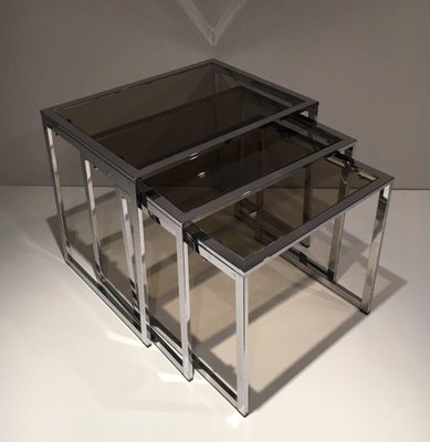 Chrome Nesting Tables, 1970s, Set of 3-BA-1365886