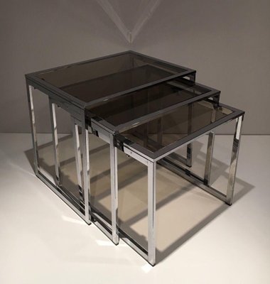 Chrome Nesting Tables, 1970s, Set of 3-BA-1365886