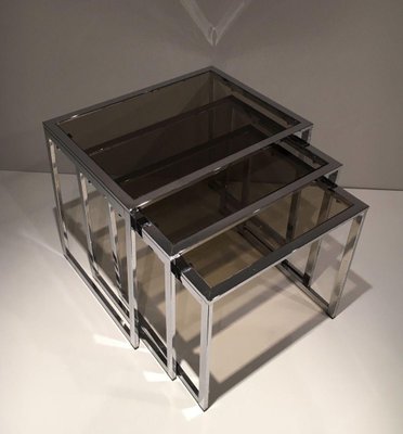 Chrome Nesting Tables, 1970s, Set of 3-BA-1365886