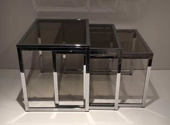 Chrome Nesting Tables, 1970s, Set of 3-BA-1365886