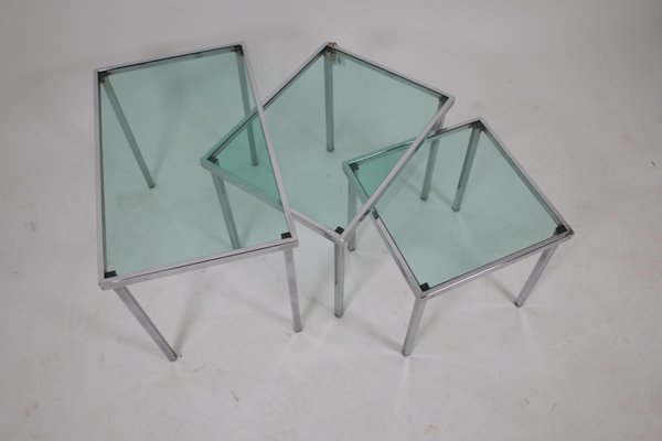 Chrome Nesting Tables with Blue Clear Glass, Set of 3-EZZ-704399