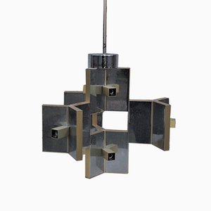 Chrome-plated Aluminum & Brass Ceiling Lamp, 1970s-KNM-845905