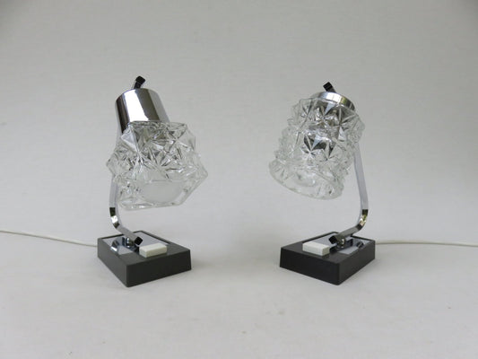 Chrome-Plated and Clear Bubble Glass Table Lamps from Richard Essig, 1960s, Set of 2