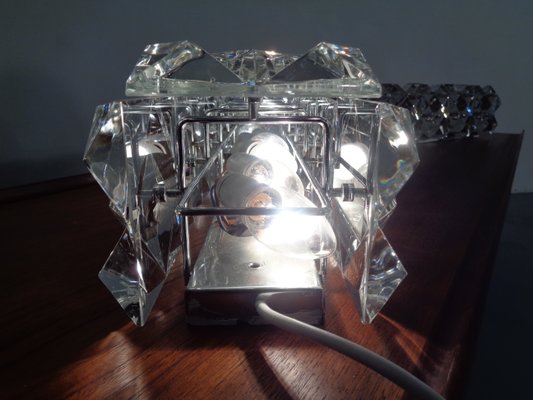 Chrome Plated & Crystal Glass Flush Mount Wall Lights from Kinkeldey, 1970s, Set of 2-RDW-692098