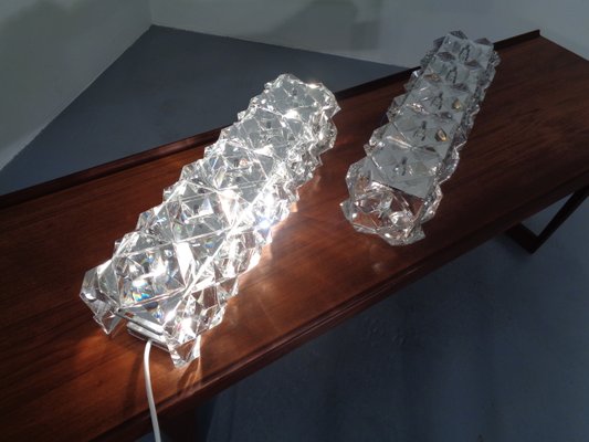 Chrome Plated & Crystal Glass Flush Mount Wall Lights from Kinkeldey, 1970s, Set of 2-RDW-692098