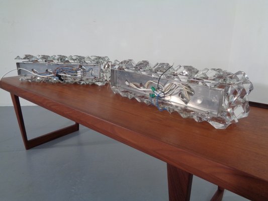 Chrome Plated & Crystal Glass Flush Mount Wall Lights from Kinkeldey, 1970s, Set of 2-RDW-692098