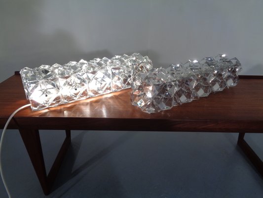 Chrome Plated & Crystal Glass Flush Mount Wall Lights from Kinkeldey, 1970s, Set of 2-RDW-692098