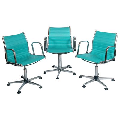 Chrome-Plated Steel and Leatherette Adjustable Desk Chairs, 1960s, Set of 3-NJV-715166