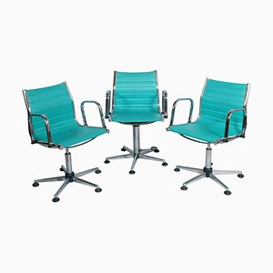 Chrome-Plated Steel and Leatherette Adjustable Desk Chairs, 1960s, Set of 3-NJV-715166