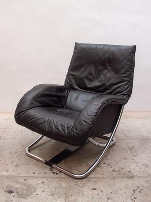 Chrome Rocking Lounge Chair with Footstool by Robert Haussmann, 1980s, Set of 2-KL-1627385