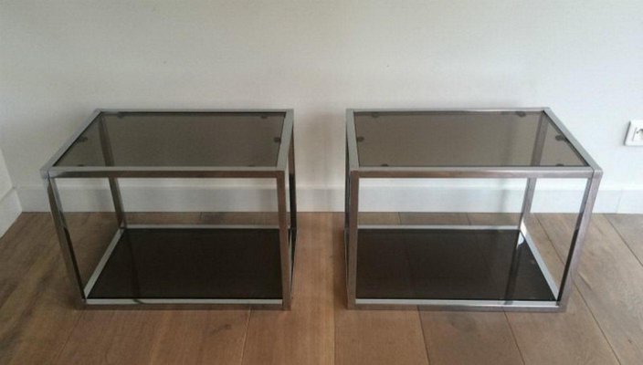 Chrome Side Tables with Smoked Glass, 1970s, Set of 2-BA-658609