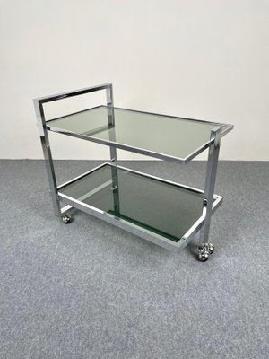 Chrome & Smoked Glass Serving Bar Cart Trolley, Italy, 1970s-LYQ-1171371