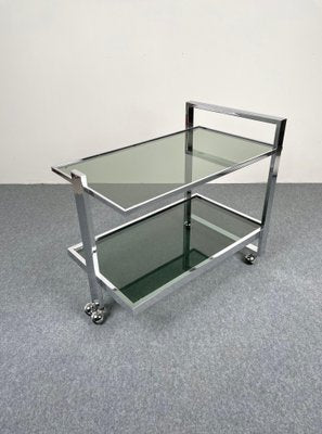 Chrome & Smoked Glass Serving Bar Cart Trolley, Italy, 1970s-LYQ-1171371