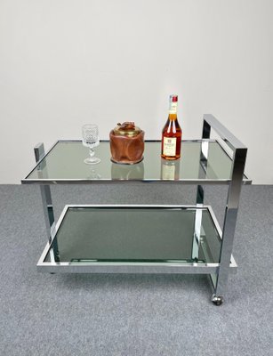 Chrome & Smoked Glass Serving Bar Cart Trolley, Italy, 1970s-LYQ-1171371