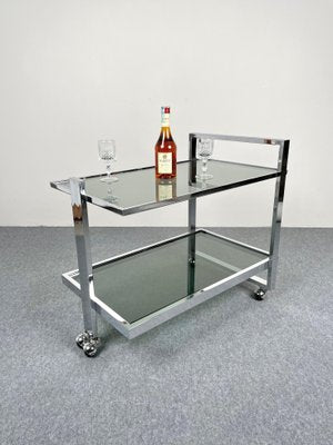 Chrome & Smoked Glass Serving Bar Cart Trolley, Italy, 1970s-LYQ-1171371