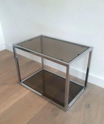 Chrome Sofa End Tables with Smoked Glass Trays, 1970s, Set of 2-BA-1365615