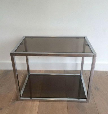 Chrome Sofa End Tables with Smoked Glass Trays, 1970s, Set of 2-BA-1365615