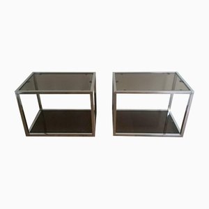 Chrome Sofa End Tables with Smoked Glass Trays, 1970s, Set of 2-BA-1365615