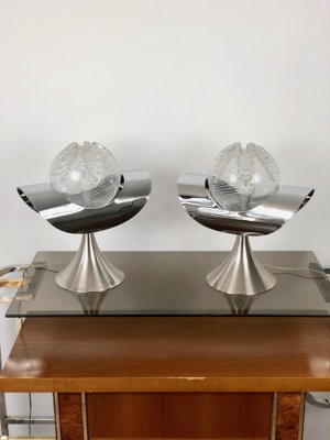 Chrome, Steel & Glass Table Lamp, Italy, 1970s, Set of 2-LYQ-1171786