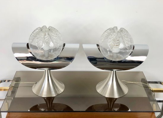 Chrome, Steel & Glass Table Lamp, Italy, 1970s, Set of 2-LYQ-1171786