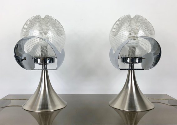 Chrome, Steel & Glass Table Lamp, Italy, 1970s, Set of 2-LYQ-1171786